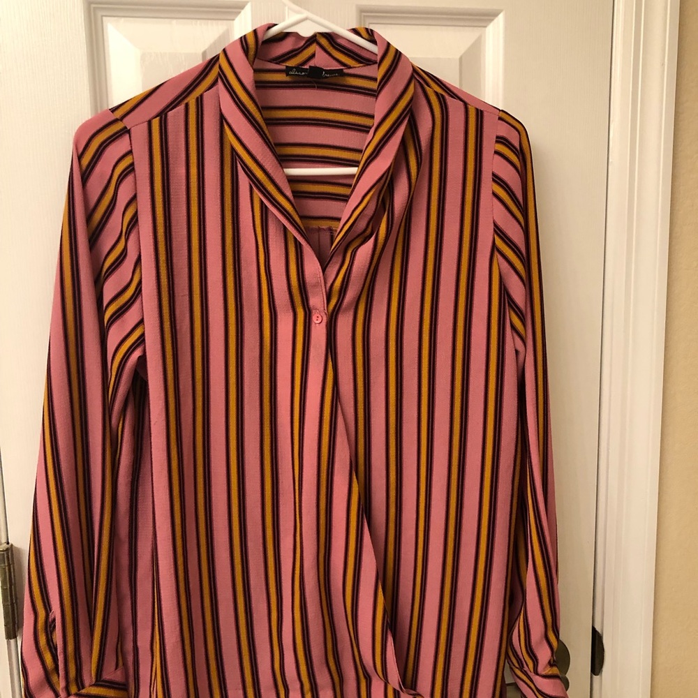 Pink, yellow and black shirt with strips. Very elegant